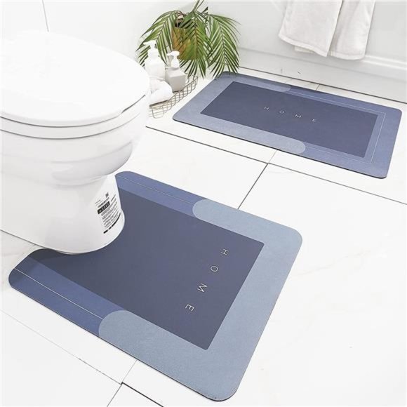 2Pcs Ultra Soft Napa Skin Bath Mat and U-Shaped Toilet Rug, Water Absorbent - Picture 1 of 7